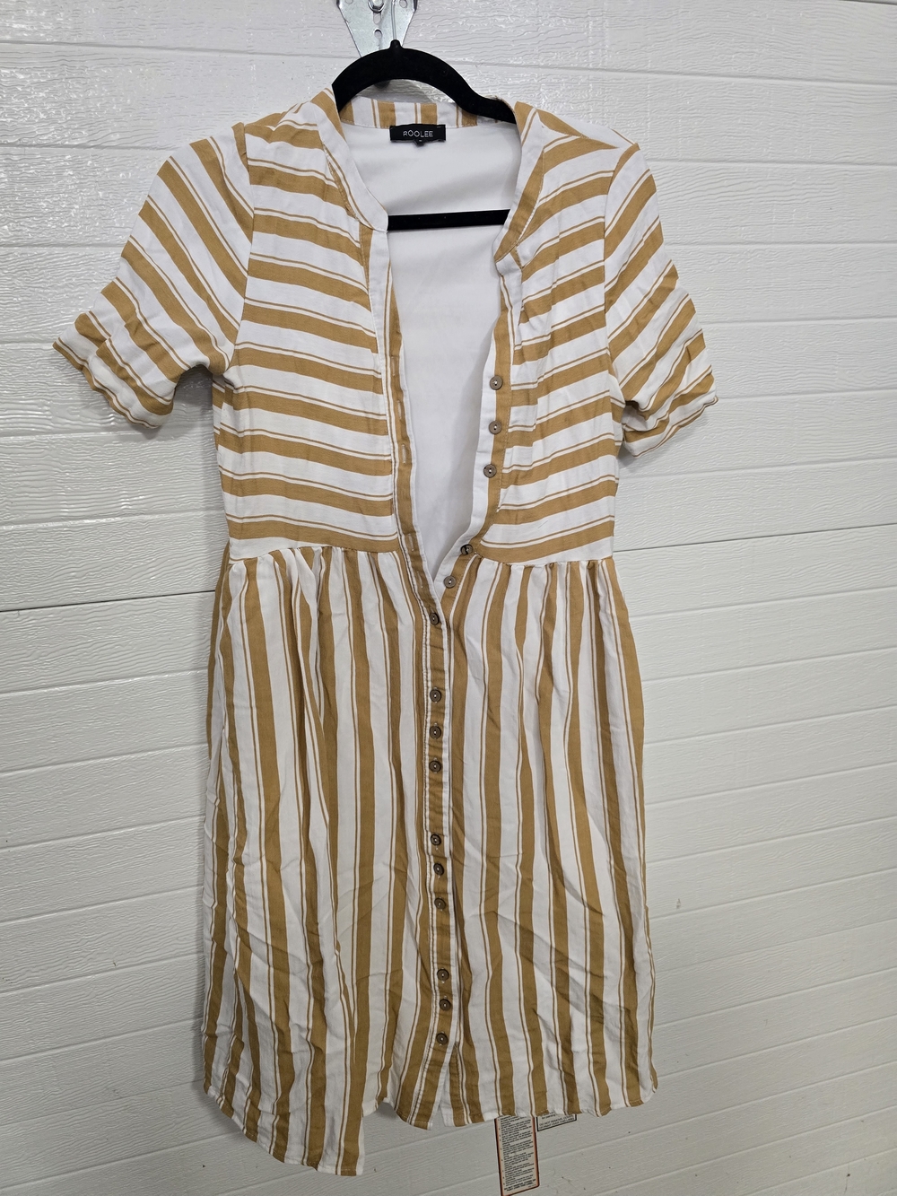 Roolee Mustard & White Striped Button-Front Dress
